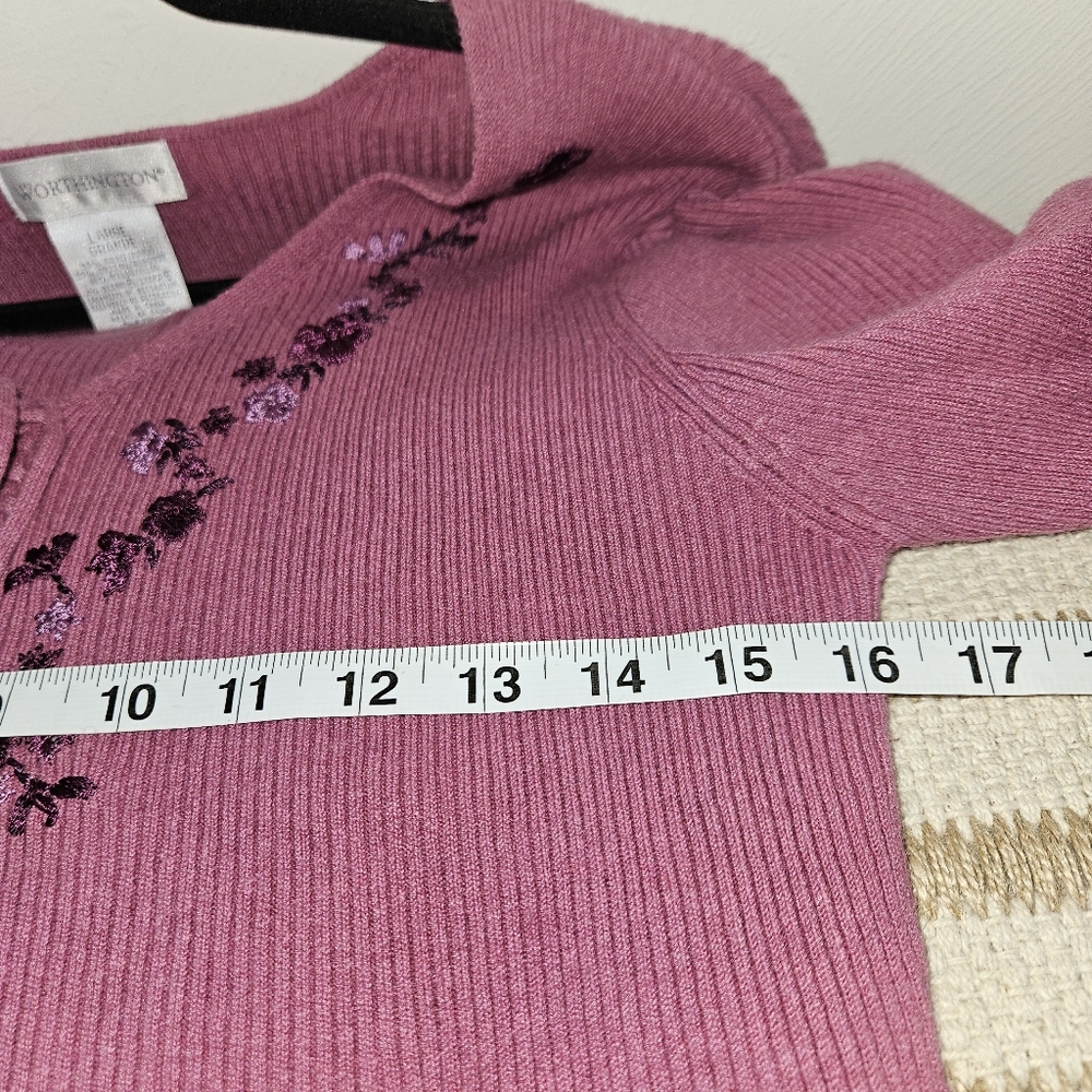 Y2K Sweater Embroidered Floral Vintage Fairycore Ribbed Knit Large Whimsy - Picture 11 of 13